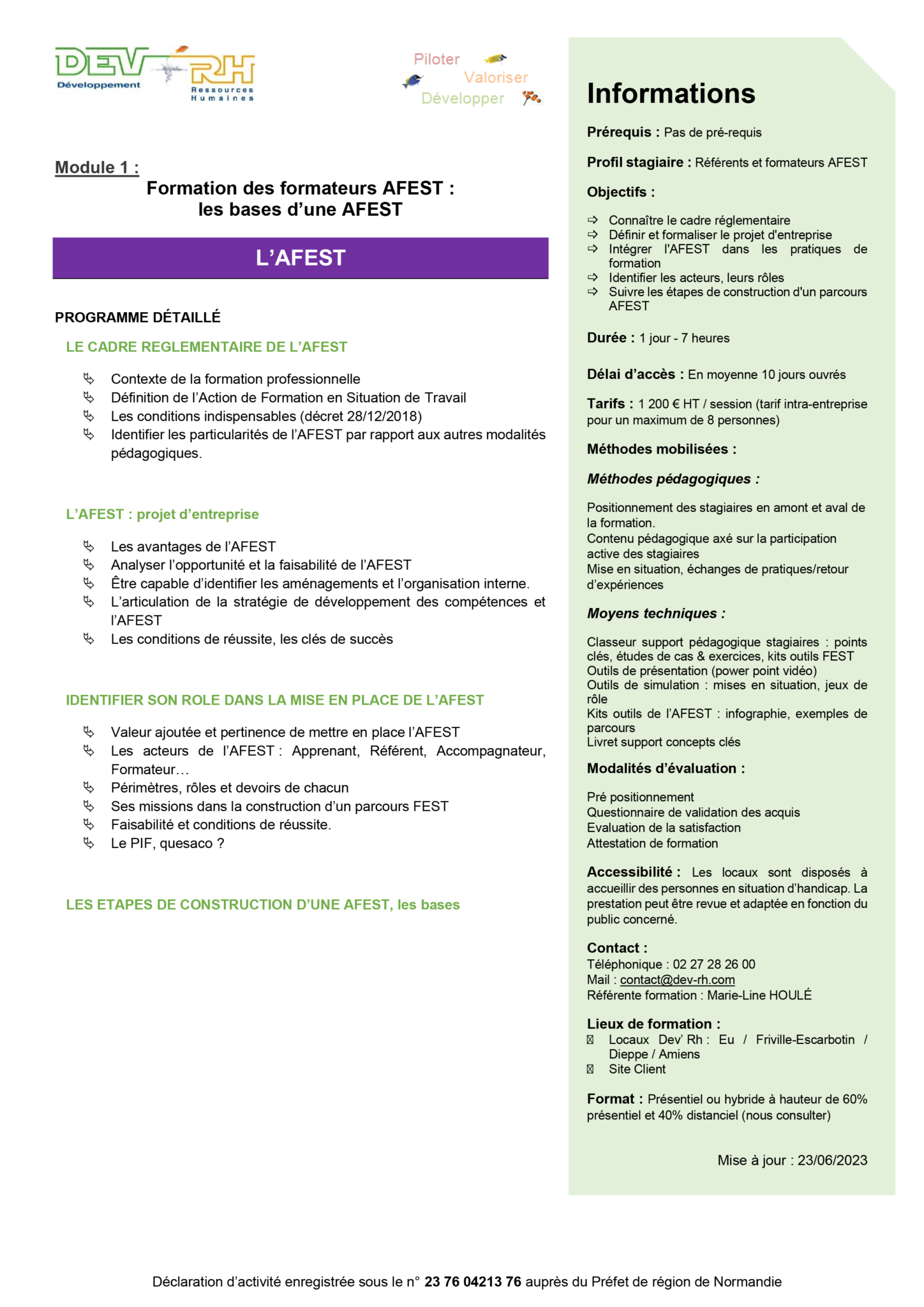 Programme INTRA Module 1 - L'AFEST